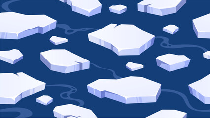 Seamless ice floes pattern. Arctic cold water with drift ice or frozen ocean background with floating glacial ice. Icy polar sea, winter cartoon vector background. © WinWin