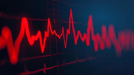 Fototapeta premium Close-up of a red heartbeat graphic on a dark background, symbolizing life and health.