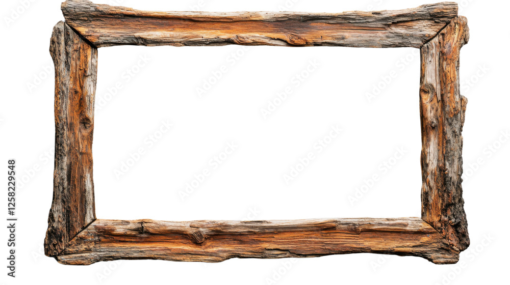 Poster rustic wooden frame creating empty space on transparent background