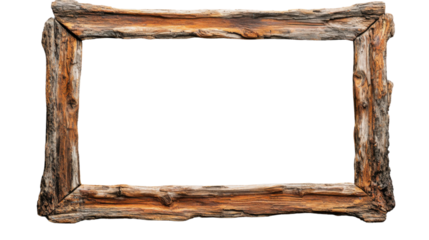 Rustic wooden frame creating empty space on transparent background