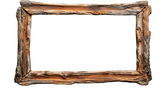 Rustic wooden frame creating empty space on transparent background
