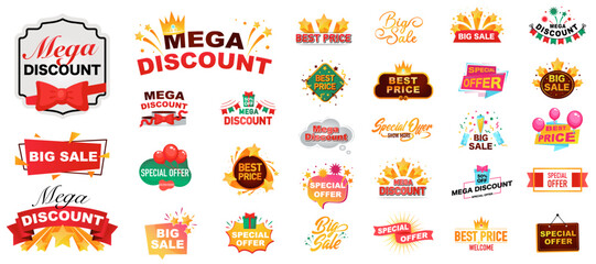 Discount offer sale banners. Best deal price stickers