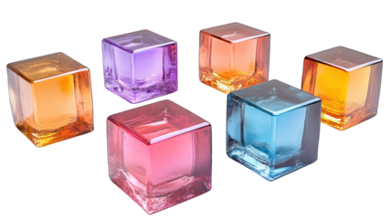 set of glossy geometric square solid shaped fluid holographic Iridescent 3d render icon isolated on white background