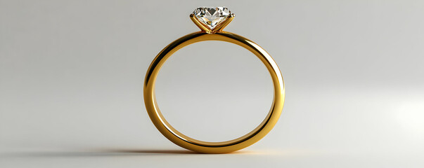 Gold diamond ring, isolated, white background
