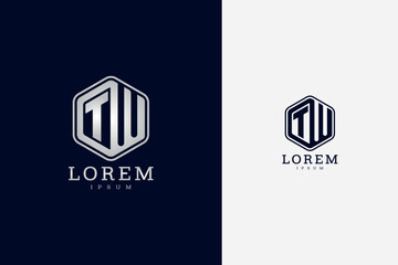 Sleek TW logo design with hexagonal frame, modern typography, and bold style.