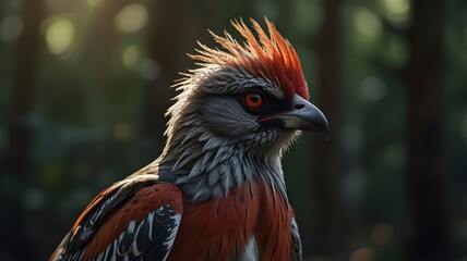 Close-up Portrait of a Majestic Red-Crested Hawk
