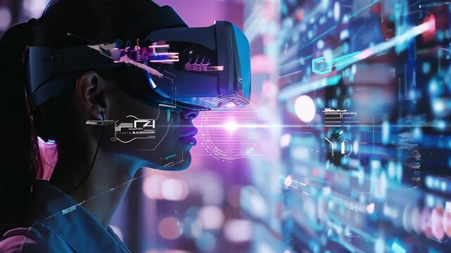Immersive virtual reality experience with futuristic digital interface