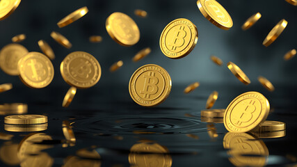 Floating Gold Coins Above Dark Oil Surface