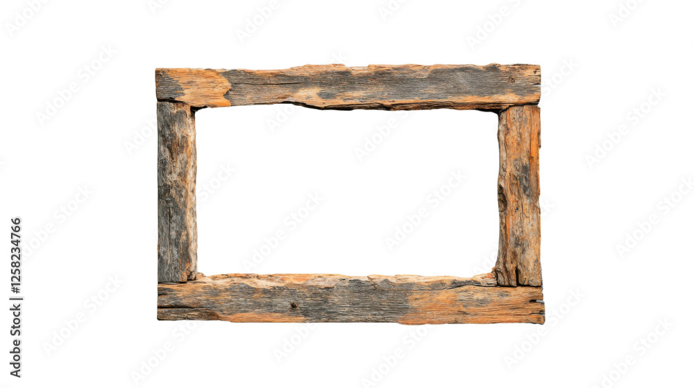 Poster rustic wooden frame creating empty space on transparent background