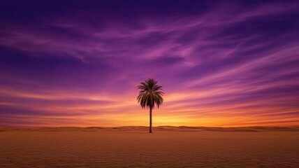 Obraz premium information source&nbsp;analysis concept. Vibrant sunset with a solitary palm tree against a colorful sky.