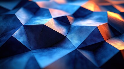 Abstract Geometric Surface, Dark Blue, Orange Highlights, Mountain Range