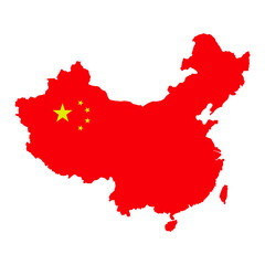 Fototapeta premium Outline of China filled with bright red color and a yellow star along with four small stars