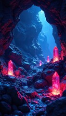 Crystal cave with glowing crystals, glowing, crystal, holographic