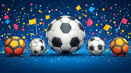 Fototapeta premium Soccer celebration, confetti, flags