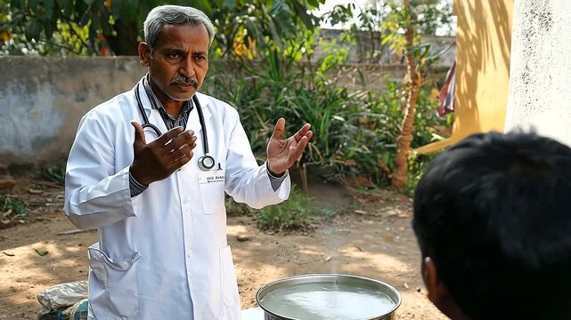 A Doctor Teaching Villagers How to Prevent Waterborne Diseases