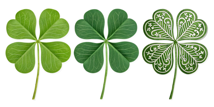Four-Leaf Clover on White Background, Luck and Fortune Symbol, Green Clover Illustration, PNG Transparent - Powered by Adobe