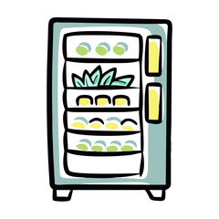Hand-drawn fresh salad vending machine in pastel colors