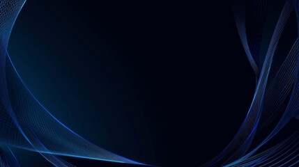 Fototapeta premium Photo of Blue background with geometric lines and curves for design, banner template, white space in the center of the page for text. Minimalist graphic wallpaper with copy space.