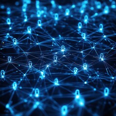 Fototapeta premium Global network connection, digital nodes glowing, dark background, data visualization, technology concept