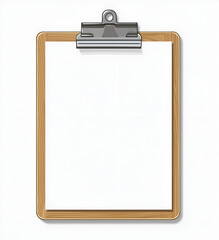 white blank sheet of paper on a black clipboard, isolated on a white background