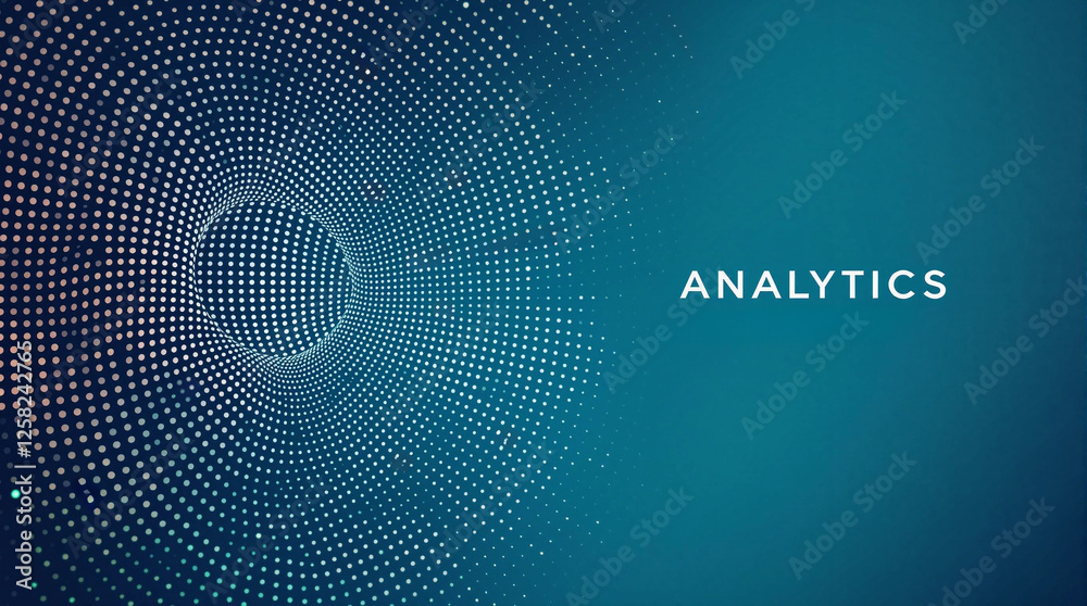 Poster A digital artwork with a circular pattern on a blue background, and the word 'ANALYTICS' prominently displayed in the center.