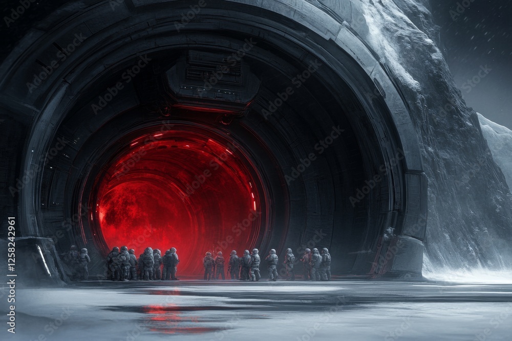 Poster a futuristic space station where astronauts are being interviewed for a mission to a new planet