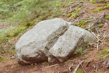 Eroding Granite Rock Split in Two Pieces