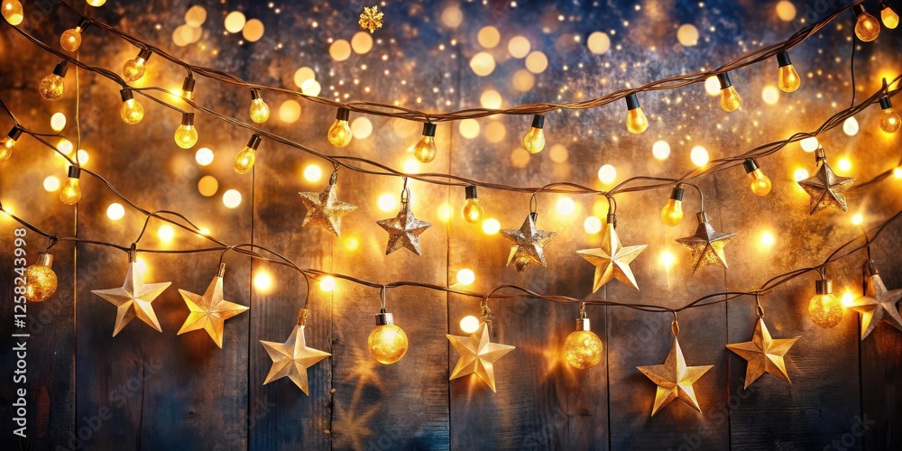 Poster warm and inviting, a string of fairy lights illuminate the festive season, with sparkling gold stars