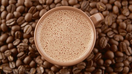 Fototapeta premium Freshly Brewed Coffee in a Mug Surrounded by Coffee Beans