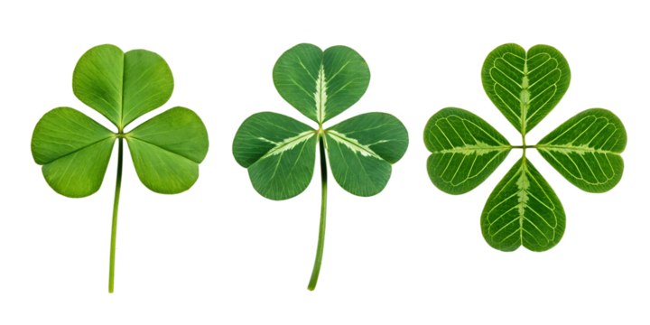 Four-Leaf Clover on White Background, Lucky Clover Symbol, Green Plant Design, Nature-Inspired, PNG Transparent