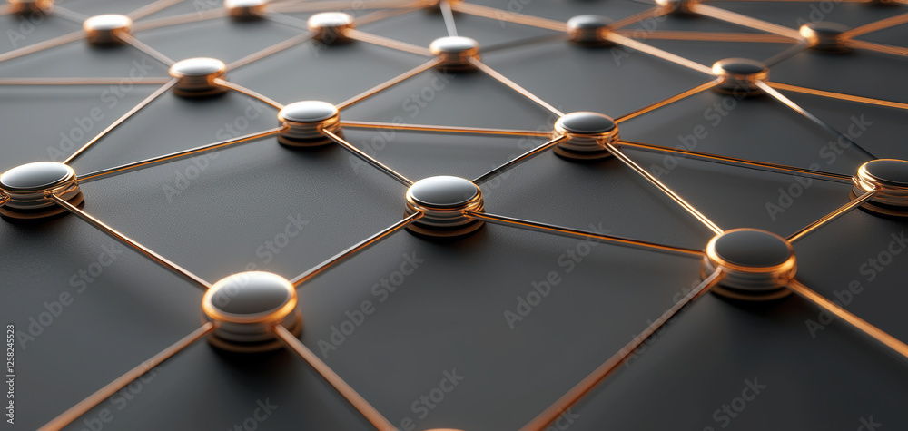 Poster Digital grid with interconnected nodes and glowing lines, representing secure communication and technology. design showcases modern, abstract network structure
