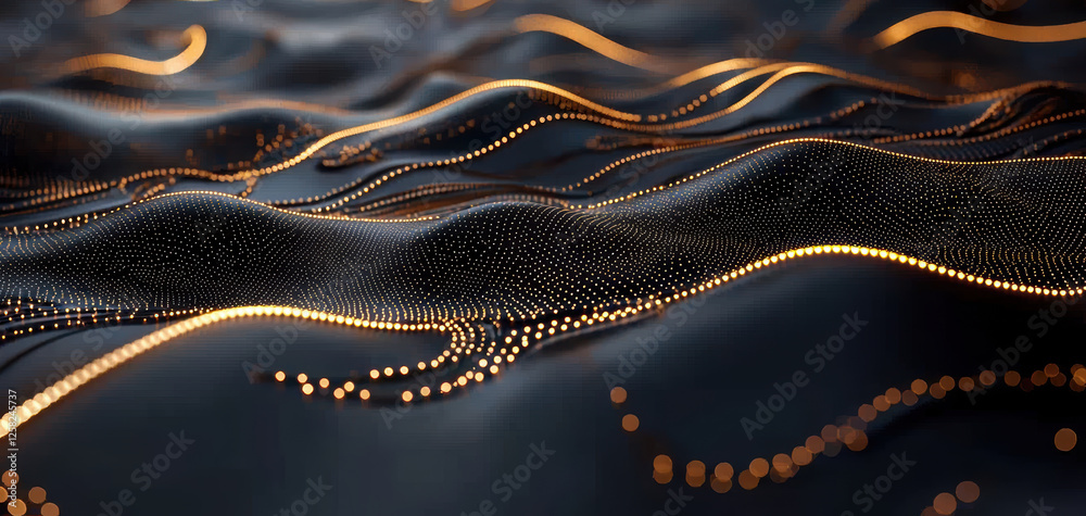 Leinwandbilder glowing network nodes create mesmerizing wave pattern, showcasing interconnected lines in digital la