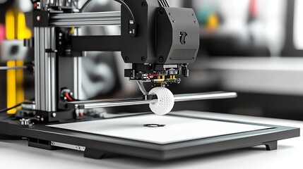 Fototapeta premium a 3D printer in a home lab, printing complex models, hyperrealistic, isolated on white background