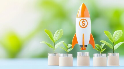 Rocketing to Success, a dynamic representation of business funding and capital growth, featuring an accelerating rocket against a minimalist backdrop, emphasizing clarity and ambition