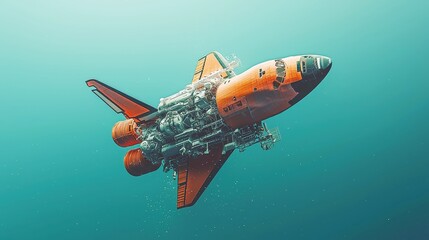 Business Transformation in the Digital Era, a space shuttle symbolizes innovation and change, set against a minimalist backdrop, emphasizing clarity and forward-thinking.