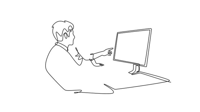 Art director. Information analysis concept. Single line draw design. Full length animation illustration. High quality 4k footage.