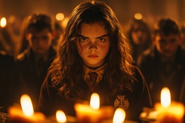 A magical school reunion at an enchanted castle where former wizard students reunite after years apart