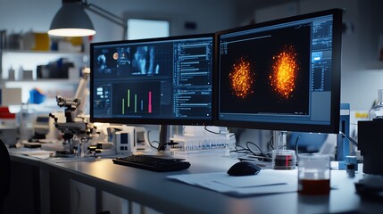 Naklejka premium a dimly lit research lab, glowing monitors and scattered notes, cinematic noir style, isolated on white background