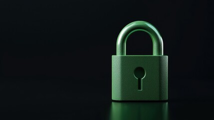 Fototapeta premium Green padlock on a dark background symbolizing security