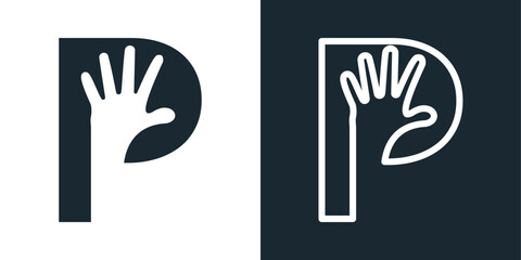 hand hi Letter Logo Design P abstract line art vector