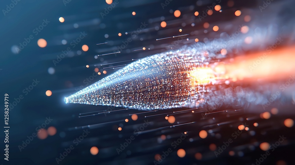 Poster digital transformation in space, a futuristic scene showcasing a spaceship navigating through data a