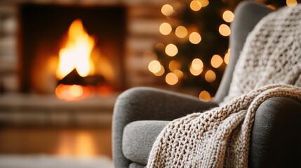 Cozy living room with a warm fireplace and festive decor