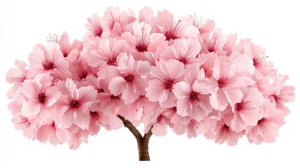 blooming cherry blossom tree with delicate pink flowers on white background, showcasing beauty of nature in full bloom