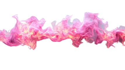 Pink and orange flames flowing on transparent background
