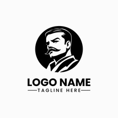 Black mustache vector logo icon on isolated white background. Vector illustration