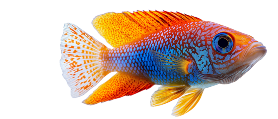 Vibrant Reef Chromis: A captivating close-up of a Chromis fish, showcasing its iridescent scales in dazzling shades of orange, blue, and white.
