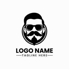 Black mustache vector logo icon on isolated white background. Vector illustration