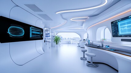 AIdriven medical research lab with smart nanotechnology, liquid bioprinting, and automated diagnostics stations