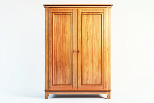Old and classic closet isolated on white background, Selective focus wooden wardrobe on white background.