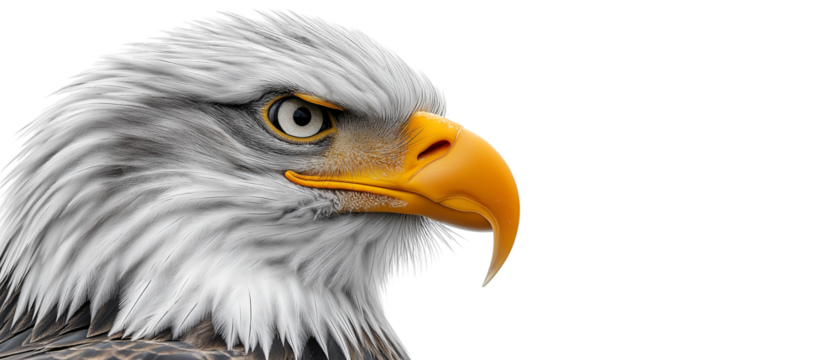 Eagle Eye Close-up: A powerful bald eagle's piercing gaze locks onto the viewer in this striking portrait, showcasing its iconic white head and sharp yellow beak.